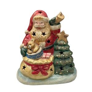 Christmas Santa Claus GILDED Votive Candle Holder Tree Star Vintage Holiday Deco